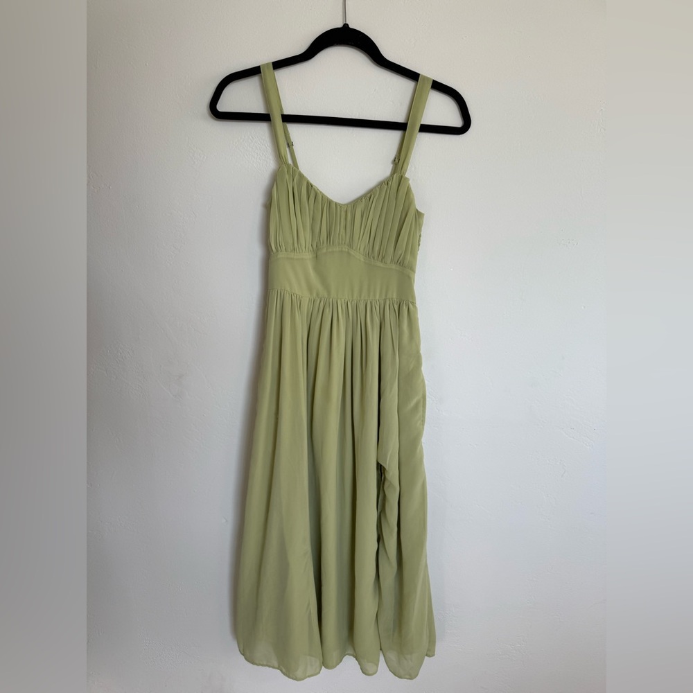 Abercrombie Ruched Chiffon Midi Dress in Lime Green